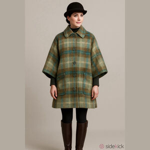 Women's Rannoch Designs Green Brown Plaid Wool Mohair Coat